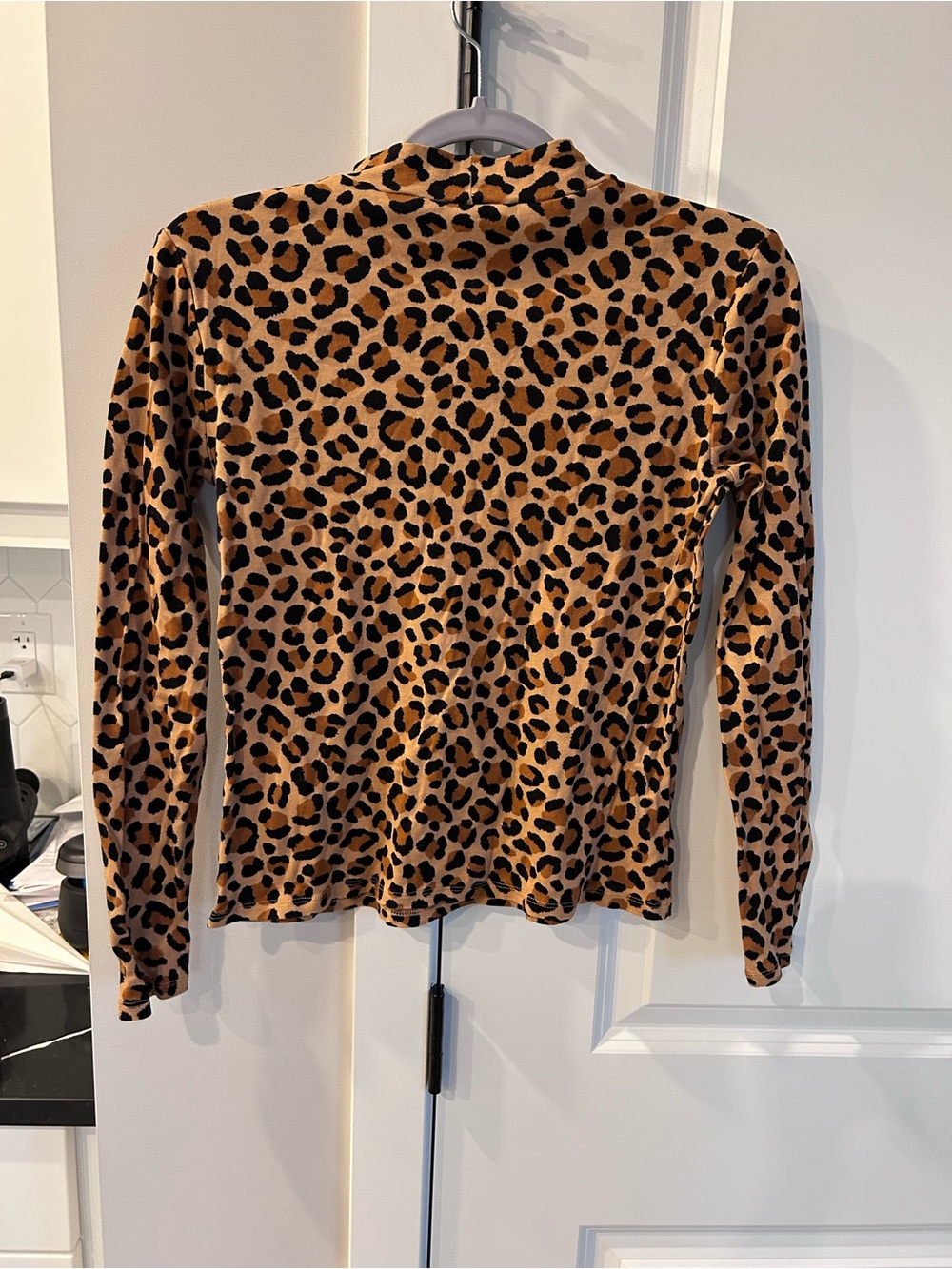Leopard Print Mock Neck Top Brown Long Sleeve Animal Print Y2K Style Mob Wife